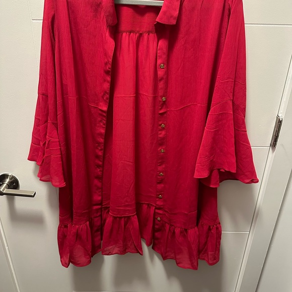 Lilly Pulitzer Linley Collared Coverup Red - Picture 6 of 9